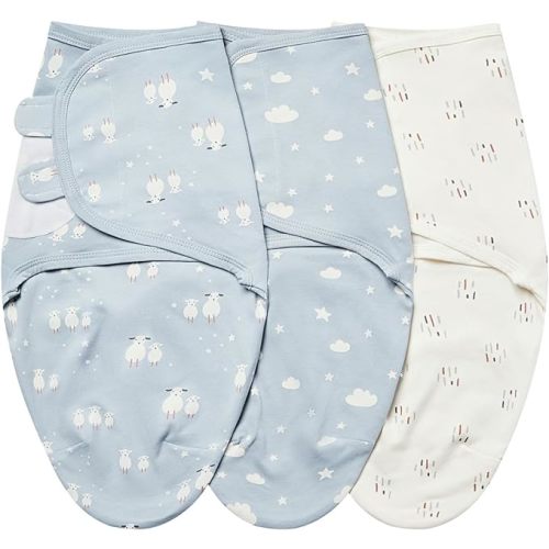 insular Baby Swaddle Wrap, Swaddle Blanket for Newborn and Infant, Adjustable Velcro Swaddling Set for Boy and Girl, Soft Cotton Baby Sleep Sack 3 Pack, Sheep, Small(0-3M)