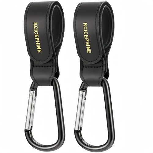 2 Pack Stroller Hooks, Stroller Straps for Diaper Bags,Adjustable Stroller Carabiner Clip,Baby Stroller Accessories for nuna,Uppababy,Bob,Hook for Bike,Scooter,Wheelchair,Walker Accessories（Black）