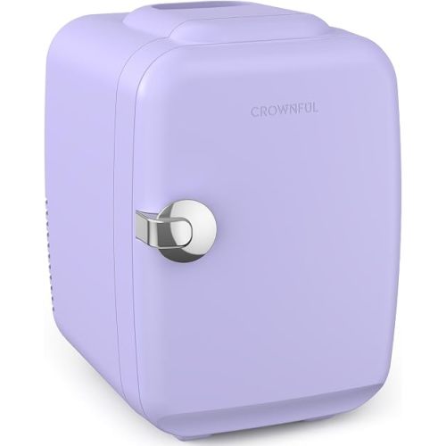CROWNFUL Mini Fridge, 4 Liter/6 Can Portable Cooler and Warmer Personal Refrigerator for Skin Care, Cosmetics, Beverage, Food,Great for Bedroom, Office, Car, Dorm(Purple)