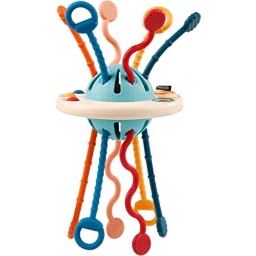 Baby Sensory Toys, Montessori Food Grade Silicone Pull String Activity Toy with Sliding Magic Balls & Simple Bubble for Motor Skills, Baby Toys 12-18 Months, First Birthday Gift for Boys Girls.