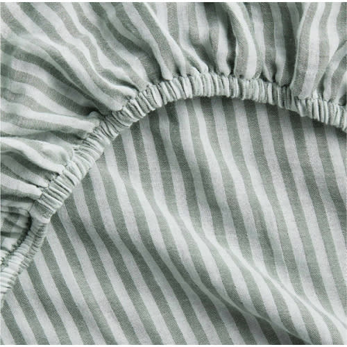 Supersoft Pine Green Striped 100% Organic Cotton Gauze Baby Crib Fitted Sheet