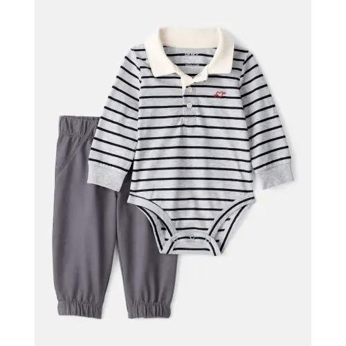 Baby Boy 2-Piece Striped Bodysuit & Pant Set - Grey | Carter's
