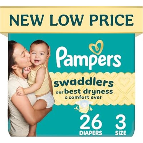 Pampers Swaddlers Diapers, Size 3 (13-26 lbs), 26 Count, Hypoallergenic, Absorbent, Keeps Baby Dry and Comfortable, Skin Safe Disposable Baby Diaper