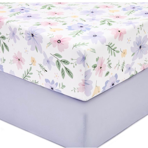 TILLYOU Baby Crib Sheets for Boys Girls, Super Soft Toddler Bed Sheets, 2 Pack Sheets for Standard Crib Mattress 28x52in, Brilliant Little Flowers