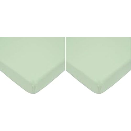 American Baby Company 100% Natural Cotton Fitted Mini Crib Sheet 38" x 24" - Soft & Breathable Small Nesting Portable Crib Sheet, Fits Pack N Play Mattresses, Green, for Boys & Girls (Pack of 2)