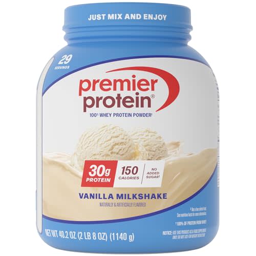 Premier Protein Powder, Vanilla Milkshake, 30g Protein, 1g Sugar, Gluten Free, No Soy, 40.2 oz, 29 Servings (Packaging May Vary)