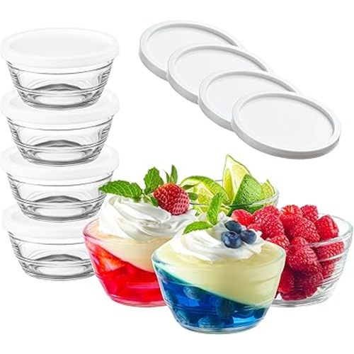 Le’raze 16pc Set of Small Glass Prep Bowls with Airtight Lids, Custard Cups
