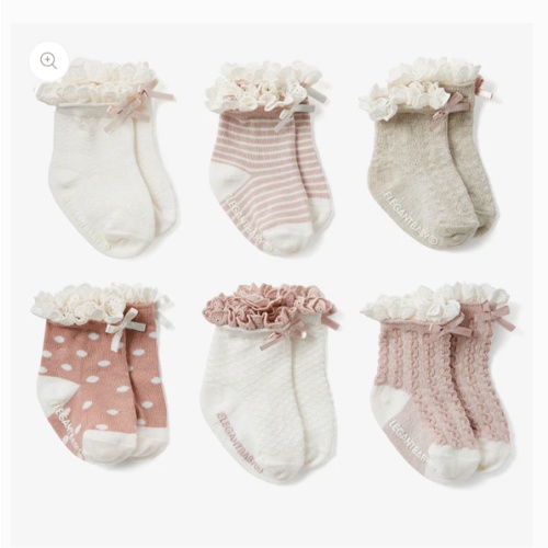 Fancy Pink Non Slip Baby Socks 6pk