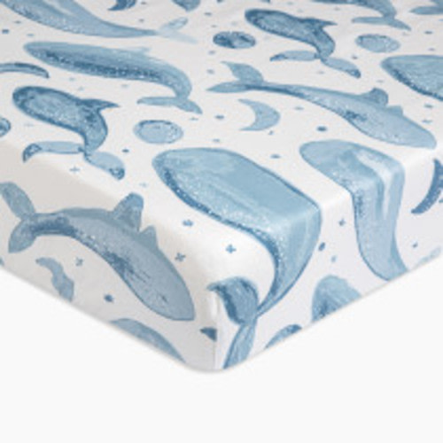 Crane Baby Cotton Sateen Crib Fitted Sheet - Caspian Whales
