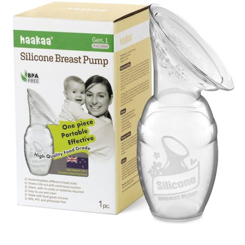 haakaa Manual Breast Pump for Breastfeeding, Silicone, Clear 4oz/100ml