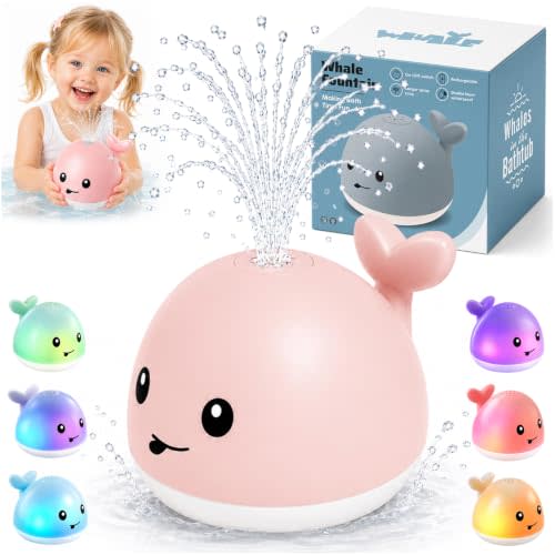 Gigilli Light Up Whale Bath Toy Sprinkler, Bath Toys for Kids Ages 1-3 Pink