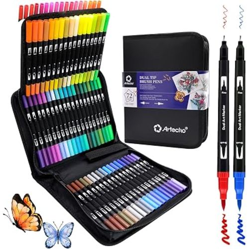 Artecho 72 Colors Dual Tip Markers for Adult Coloring Books with Bag