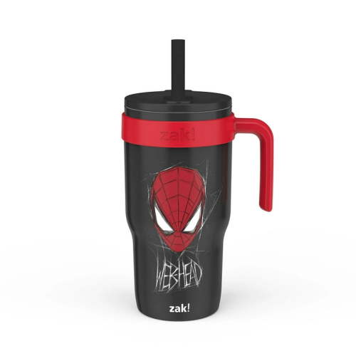 Zak Designs 18oz Spiderman Kids Straw Handle Tumbler, Stainless Steel Vacuum Insulated Cruiser Tumbler with Silicone Straw Utilizing Leak-Proof Valve, Myles Morales