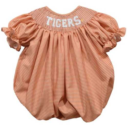 Clemson Tigers Vive La Fete Girls Infant Gingham Smocked Bishop Bubble Dress - Orange
