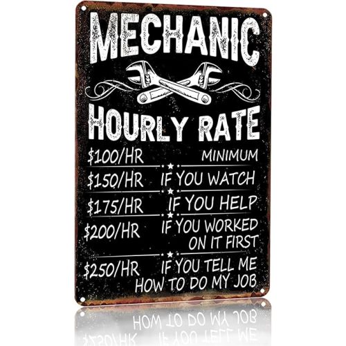 Bestylez Mechanic Gifts for Men Dad&Husband Funny Mechanic Sign Mechanic Hourly Rate Reproduction Vintage Metal Sign for Man Cave, Cars, Workshop or Garage Wall Decor 12x8 Inch (3027)