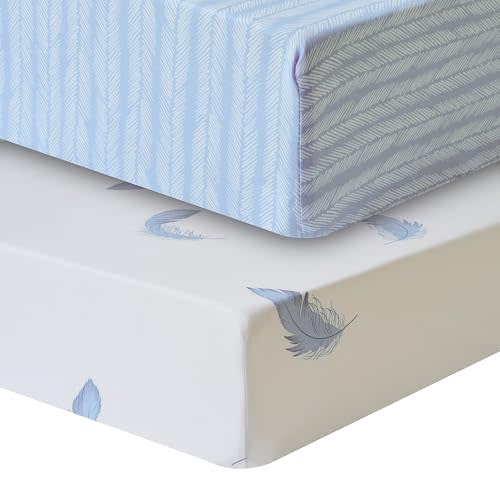 2 Pack Crib Sheets for Boys & Girls – Snug Full Elastic Fit for Standard Crib Mattresses (28″×52″) – Stylish Zoo Animals, Feathers, Gingham & Petals, Watercolor Vines Prints, Feathers & Arrowhead