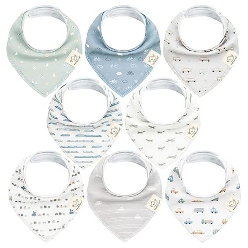 KeaBabies 8-Pack Organic Baby Bandana Bibs for Boys, Girls - Super Absorbent Triangle Baby Bibs for Drooling and Teething Infant, 100% Cotton Extra Soft for Newborn, Infant 0-36 Months (Vessels)