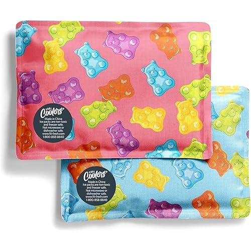 Fit & Fresh Cool Coolers 2 Pack Soft Ice for Lunch Bags, Flexible Stretch Nylon, Durable, Reusable Lunch Box Ice Packs, Soft Ice, Reusable Freezer Packs, Lunch Ice, Easy to Clean, Gummy Bears