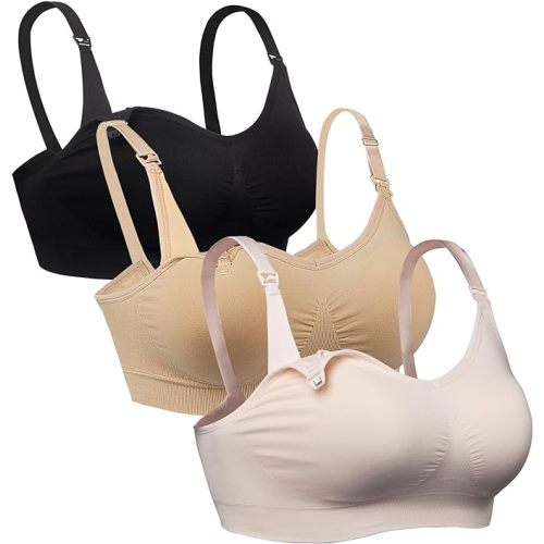 iloveSIA Nursing Bras for Mom Breastfeeding, Seamless Supportive Sleep Bra for Maternity Postpartum S-2XL 3Pack
