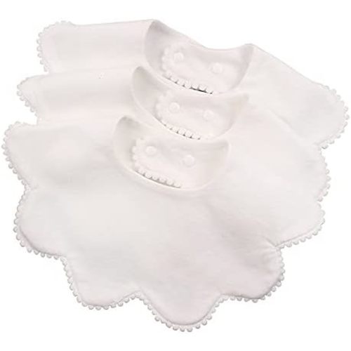 3 PCS White Flower Baby Bibs Infant Burp Clothes for Baby Girls Saliva Towel Cotton Infant Toddler Girls Bibs (3PCS-White)