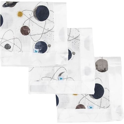 Little Unicorn Security Blankets 3 Pack | 100% Cotton Muslin with Satin Border| Super Soft and Breathable | Baby, Infant, Toddler | Lovey for Boys and Girls | Planetary