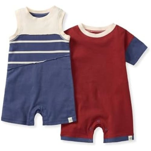 Burt's Bees Baby Baby Boys' Short Sleeve Rompers, 100% Organic Cotton One-piece Coverall and Layette Set