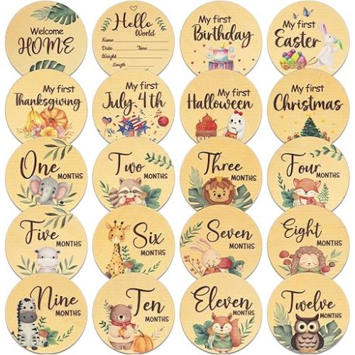 Baby Monthly Milestone Cards Sign, 10 Double Sided Hello World Newborn Sign My First Holiday Milestone for New Baby Shower Gifts