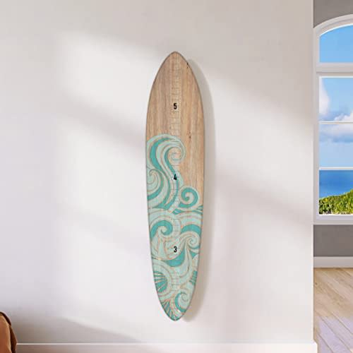 HEADWATERS STUDIO Wooden Surfboard Wall Decor Growth Chart - Surf Board Decor for Kids Room, Wooden Growth Chart for Wall, Surfboard Wall Art, Surfboards for Decoration - Teal Wave (9.5"x 45")