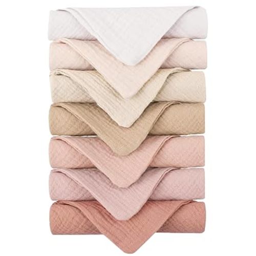 Konssy 7 Pack Muslin Baby Washcloths, Burp Cloths & Wash Cloths for Babies