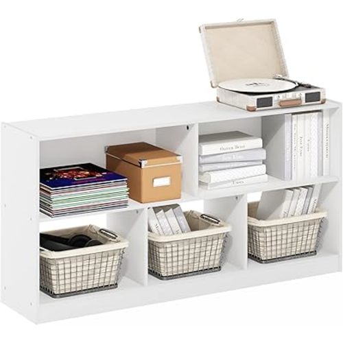 Furinno DALY Book Shelf, 5-Cube Bookshelf, Horizontal Cube Storage Organizer Bookcasde, 10.9 x 47.2 x 23.6, for Living Room, Bedroom, Home Office, White
