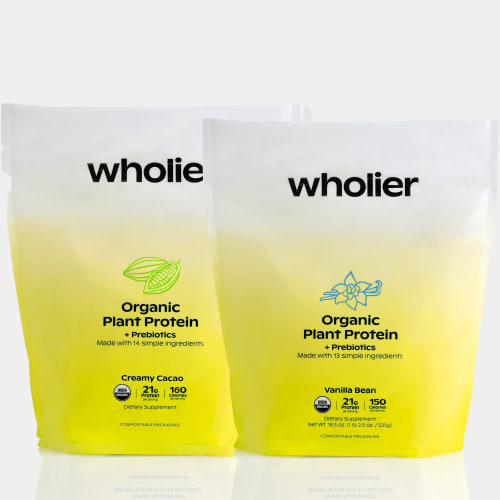 wholier Organic Plant Protein + Prebiotics - Creamy Cacao + Vanilla Bean / 2 Pouches