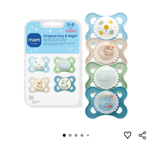 MAM Original Baby Pacifiers 0-6 Months, Binky for Newborn Babies, BPA-Free Skin Soft Silicone Nipple, Glows in The Dark, Developed with Medical Experts, 4 Count, Made in Europe