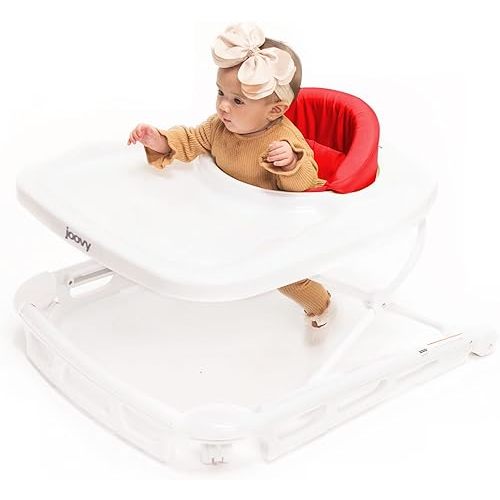 Joovy Spoon Baby Walker & Activity Center Featuring Three Adjustable Heights, Extra-Large Tray, and 30 lb Weight Capacity - JPMA Safety Certified, Red
