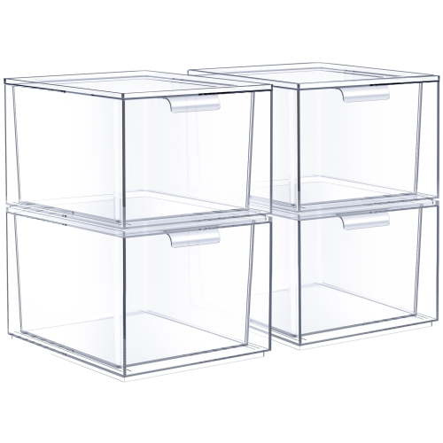 Sorbus Stackable Acrylic Drawers - Clear Make Up Organizers for Vanity - 4 Plastic Storage Bins for Room Decor, Bathroom Organization and Storage, Office Supplies, Makeup Drawer Organizer, Undersink