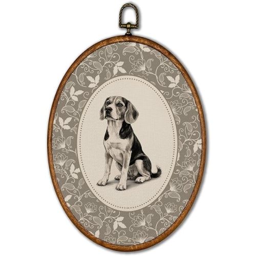 KSDUT Retro Floral Beagle Dog Oval Wall Art Decor 8.6"x11.4"