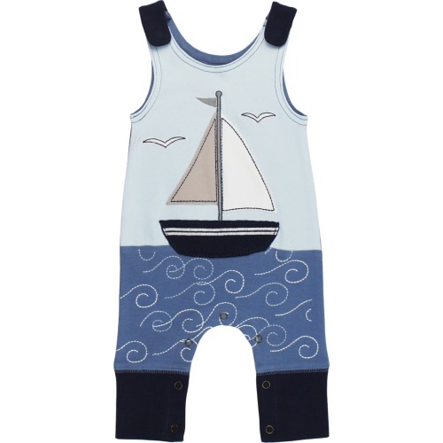 Baby Appliqué Organic Cotton Romper, 9-12M, Sailboat