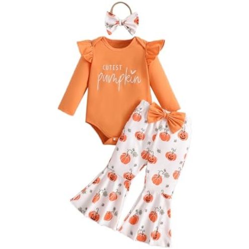 Baby Girl Halloween Outfit My First Halloween Romper Pumpkin Bell Bottoms Cute Newborn Infant Fall Winter Clothes