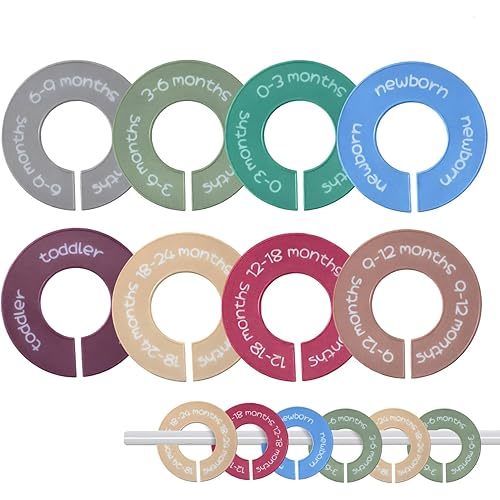 AISHN 8pcs Baby Closet Dividers, Durable Baby Clothes Organizer, Round Baby Size Closet Dividers for 0-24 Months, Easy-Sort Nursery Closet Dividers with Clear Labels - Fits Most Rods