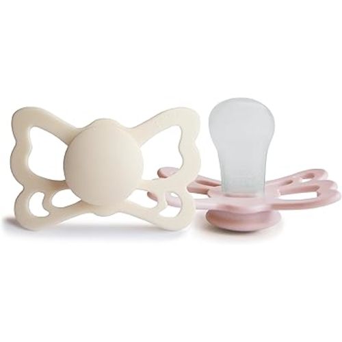 FRIGG Butterfly Anatomical SilkySoft Silicone Baby Pacifier | Made in Denmark | BPA-Free (Cream/Blush, 6-18 Months)