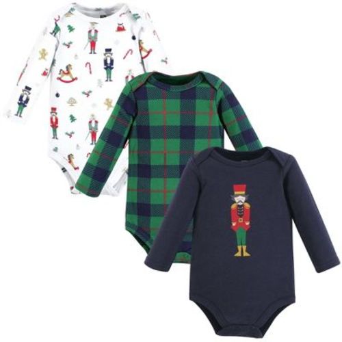 Hudson Baby Infant Boys Cotton Long-Sleeve Bodysuits 3-Pack, Nutcracker, 0-3 Months