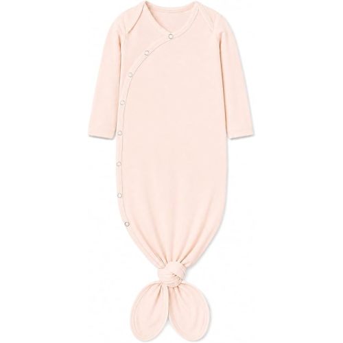 Copper Pearl Baby Gown - Knotted Newborn Sleepers for Baby Boy and Girl, Soft Stretchy Long Sleeve Infant Gowns with Bottom Tie and Hand Mittens, Perfect Hospital Coming Home Outfit (Blush)