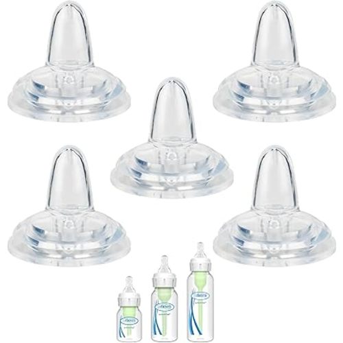 Sippy Nipple for Dr. Brown's Narrow Bottle & Sippy Spout Bottle, Soft 100% Silicone Baby Bottle Straw Nipple, 6m+, 5 Count