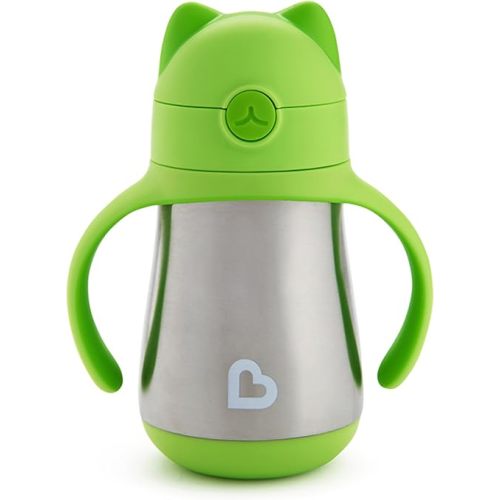 Munchkin Cool Cat Stainless Steel Straw Cup, 8 Ounce, Green