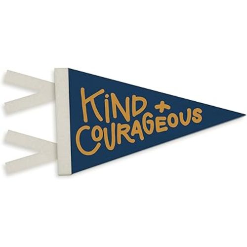 Boys Room Decor, Kind and Courageous Christian Pennant Felt Banner Flag, Inspirational Bible Verse Wall Hanging Decor for Toddler Boys Nursery Room Bedroom Playroom, 7.8x14
