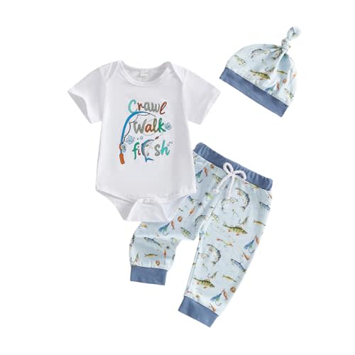 Newborn Baby Boy Clothes Fishing Short Sleeve Romper Shirt Tops Pants Summer Spring Outfits Cute Hat Set
