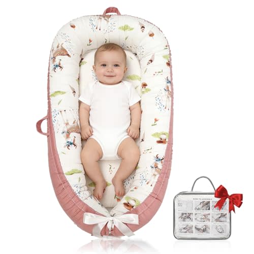 Baby Lounger | Organic Cotton Infant Support Cushion | Reversible, Adjustable & Portable Floor Cushion | Soft, Breathable, Washable Cover