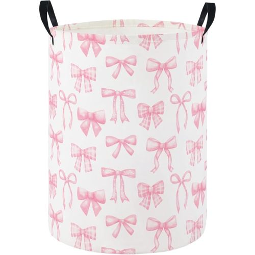 Baby Laundry Hamper Basket Baby Hamper for Nursery Boy and Girl Cute Kids Toys Storage Bin Organizer Boho Room Decor(Pink Bowknot)