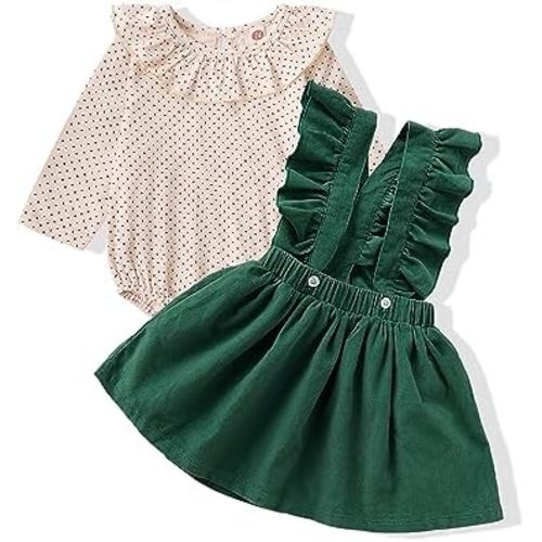 Kucnuzki Newborn Baby Girl Clothes Toddler Long Sleeve Ruffle Romper Top Infant Skirt Set Little Girl Overall Dress