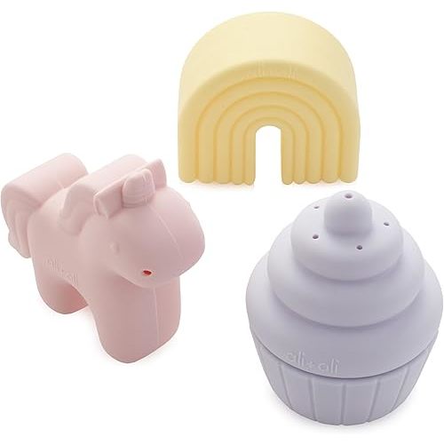 Ali+Oli Squirt Silicone Bath Toys (3pc) Unicorn Set | BPA-Free Food-Grade Silicone, Easy to Clean, Dishwasher Safe for Toddlers, Phthalate-Free