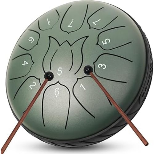 Steel Tongue Drum 11 Notes 6 Inches Rain Drum for Outside with Bag, Music Book, Drum Mallets, Mallet Holder, Finger Picks, Steel Drum for Yoga, Meditation, Prenatal Education